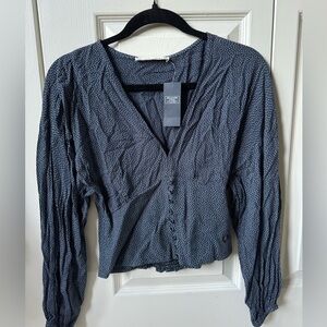 Blue Polka Dot A&F long sleeve blouse